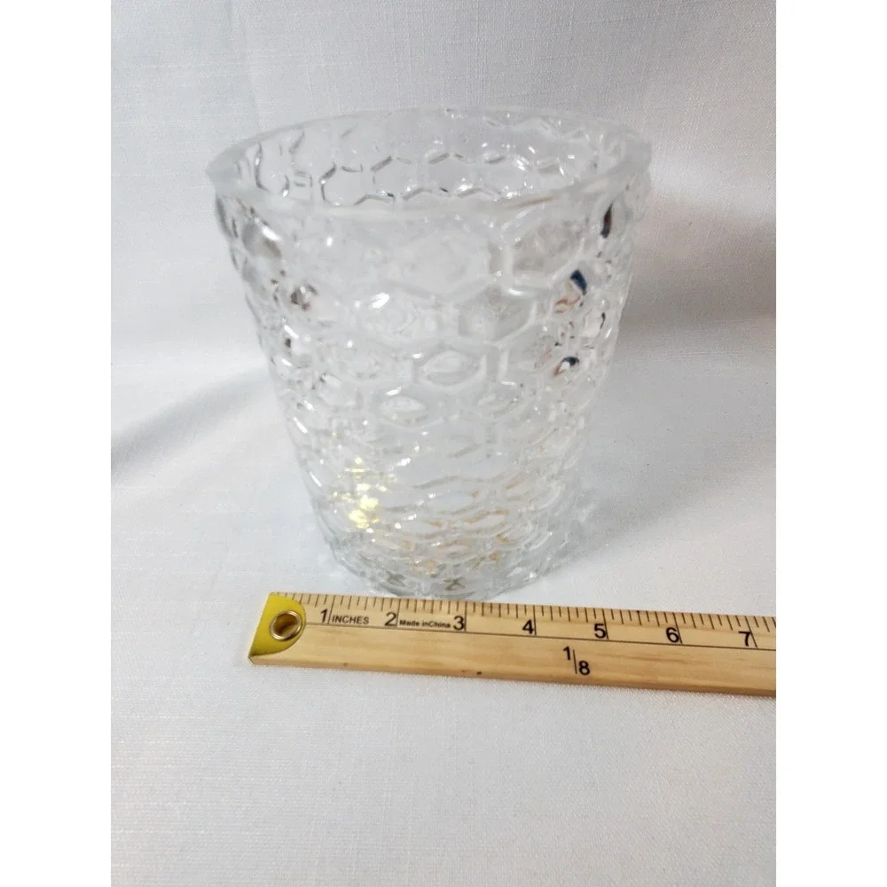Clear Textured Glass Vase/Utensil Holder Honeycomb‎ Hex Pattern 6